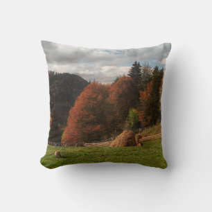Autumn With Mountain Fox And Haystack Cushion