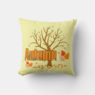 Autumn With Tree & Leaves Throw Pillow