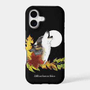 Autumn Wolf Howling Moon Black