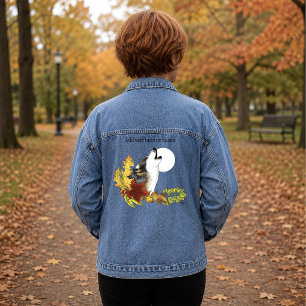 Autumn Wolf Howling Moon Black Denim Jacket