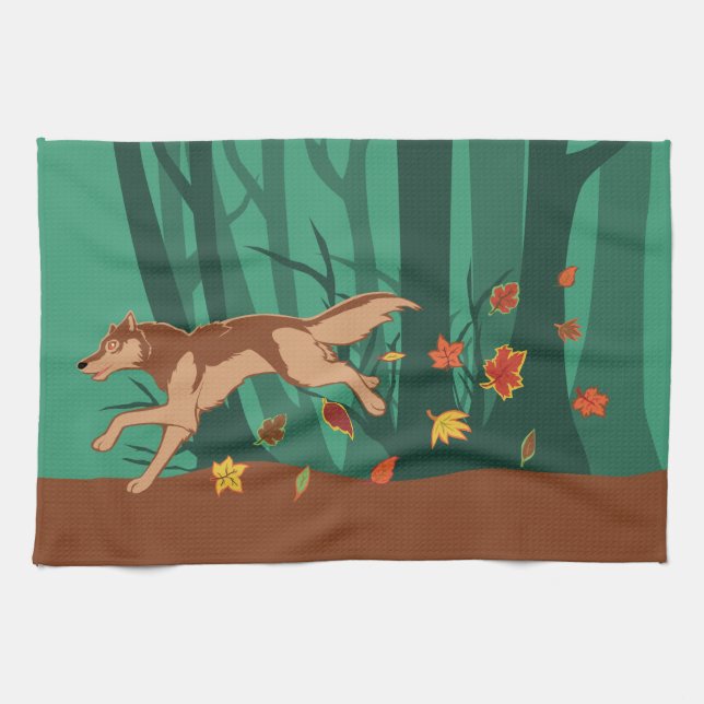 Autumn Wolf Tea Towel (Horizontal)