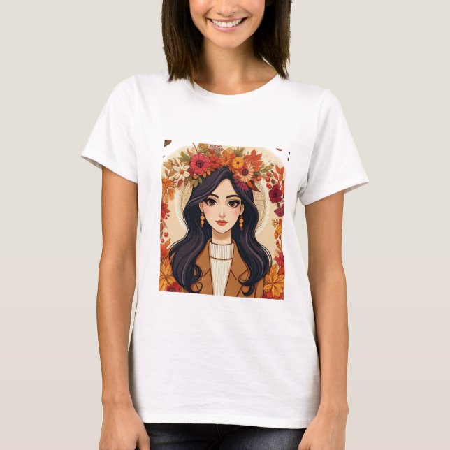 Autumn Woman Fashion Illustration T-Shirt (Front)