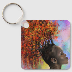 Autumn Woman Feeling Keychain - Painting