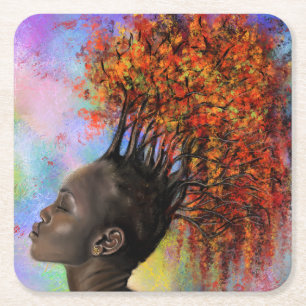 Autumn Woman Feeling Paper Coaster - Painting