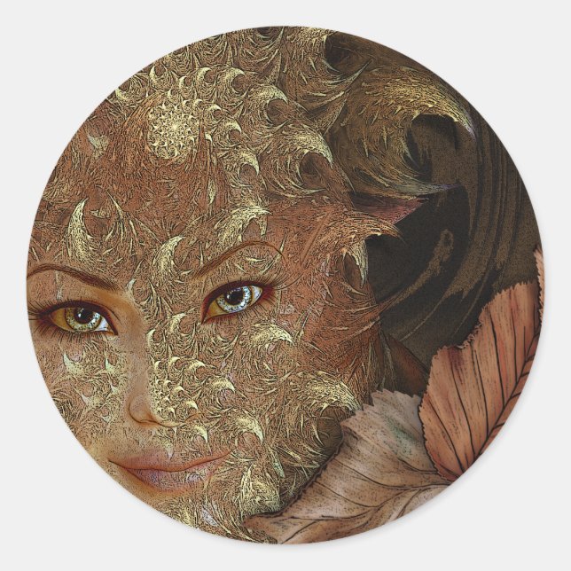 Autumn Wood Nymph Round Stickers (Front)