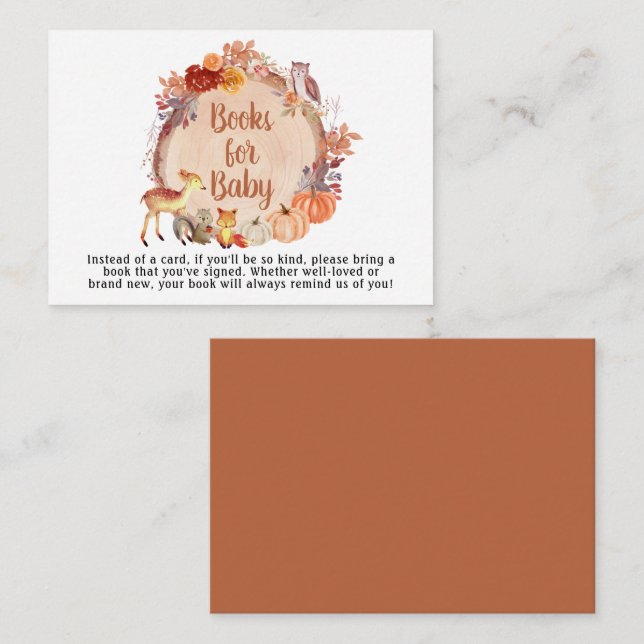 Autumn Woodland Animals Books For Baby Shower Enclosure Card (Front/Back)