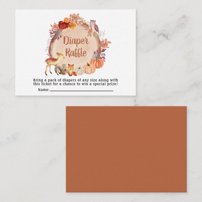 Autumn Woodland Animals Diaper Raffle Baby Shower Enclosure Card (Front/Back)