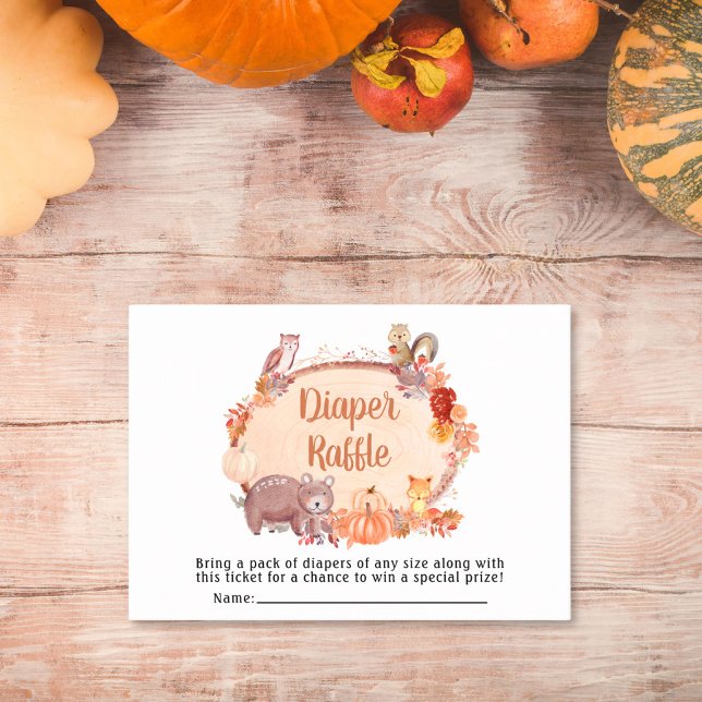 Autumn Woodland Animals Diaper Raffle Baby Shower Enclosure Card (Creator Uploaded)