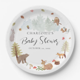 Autumn Woodland Animals Fall Autumn Baby Shower Paper Plate