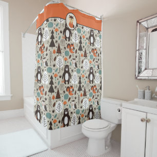 Autumn Woodland Animals Pattern Shower Curtain