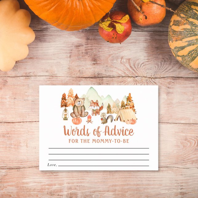 Autumn Woodland Animals Words Advice Baby Shower Enclosure Card (Creator Uploaded)