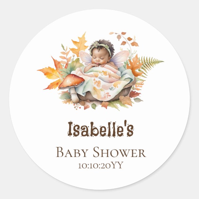 Autumn Woodland Fairy Baby Shower Classic Round Sticker (Front)