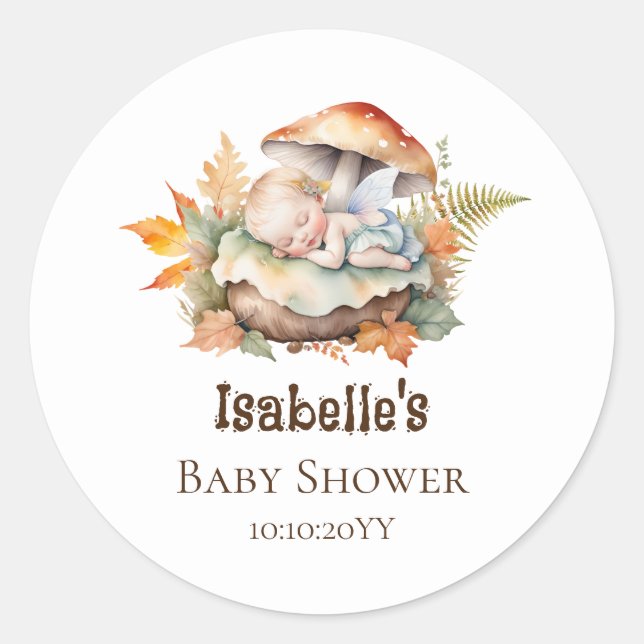 Autumn Woodland Fairy Baby Shower Classic Round Sticker (Front)