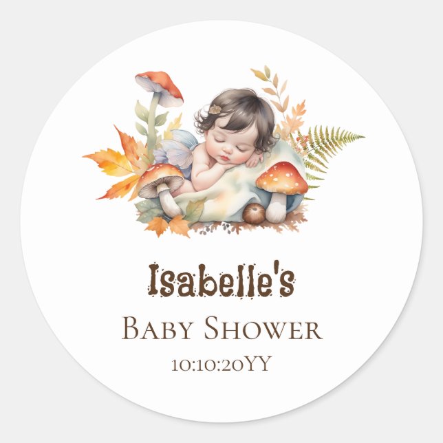 Autumn Woodland Fairy Baby Shower Classic Round Sticker (Front)