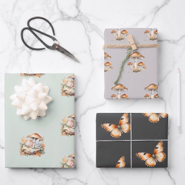 Autumn Woodland Fairy Baby Shower Wrapping Paper Sheet (Front)