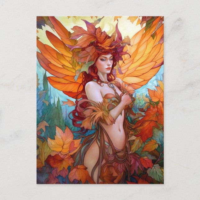 Autumn Woodland Fairy Fantasy Art Postcard (Front)