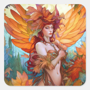Autumn Woodland Fairy Fantasy Art Square Sticker