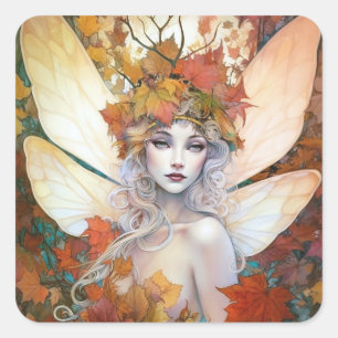 Autumn Woodland Fairy Fantasy Art Square Sticker