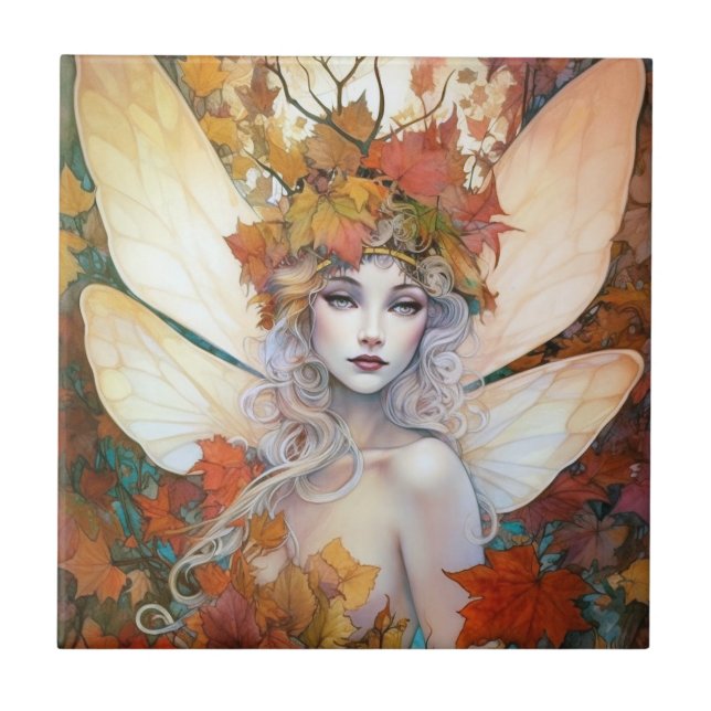 Autumn Woodland Fairy Fantasy Art Tile (Front)