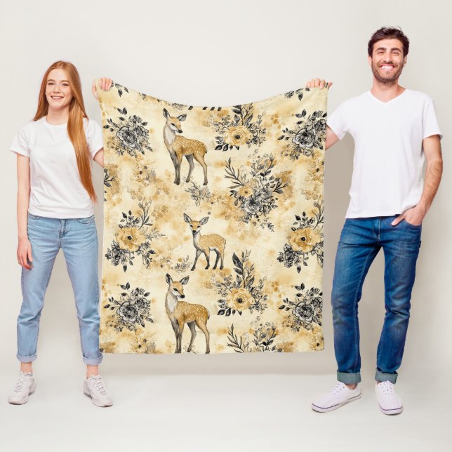 Autumn Woodland Fawn Pattern Fleece Blanket (In Situ)