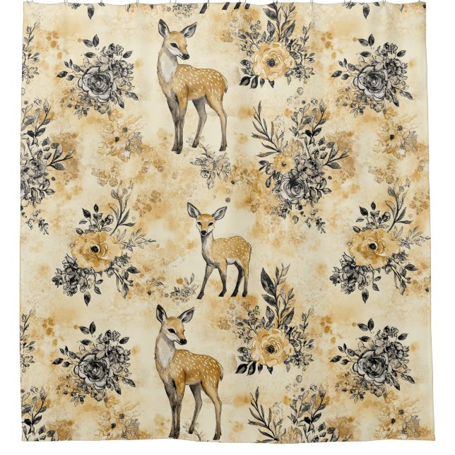 Autumn Woodland Fawn Pattern Shower Curtain (Front)