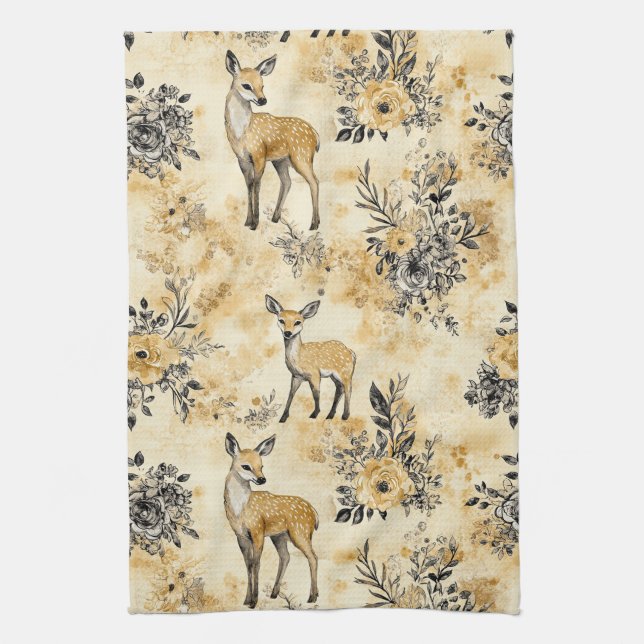 Autumn Woodland Fawn Pattern Tea Towel (Vertical)