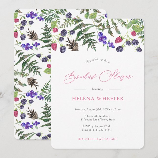 Autumn Woodland Ferns Blackberries Bridal Shower Invitation (Front/Back)