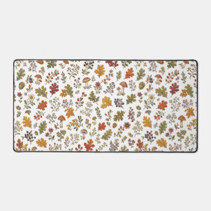 Autumn Woodland Floral Leaf Mushroom Pattern Desk Mat