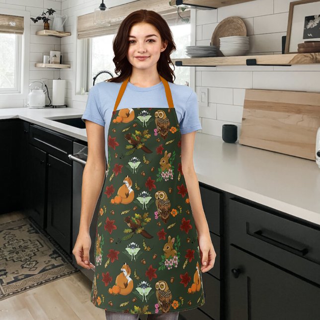 Autumn Woodland Forest Animals Green Apron (Creator Uploaded)