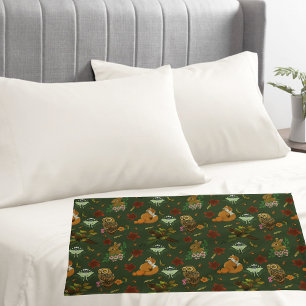 Autumn Woodland Forest Animals Green Pattern  Pillowcase