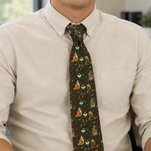 Autumn Woodland Forest Animals Green Pattern Tie