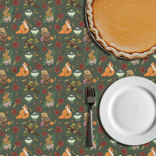 Autumn Woodland Forest Animals Green Tablecloth