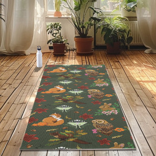 Autumn Woodland Forest Animals Green Yoga Mat