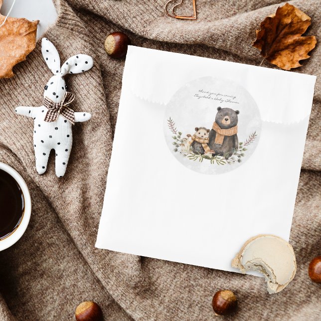 Autumn Woodland Forest Bear Baby Shower Classic Round Sticker (Creator Uploaded)