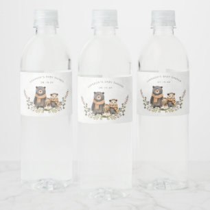 Autumn Woodland Forest Bear Baby Shower Water Bottle Label