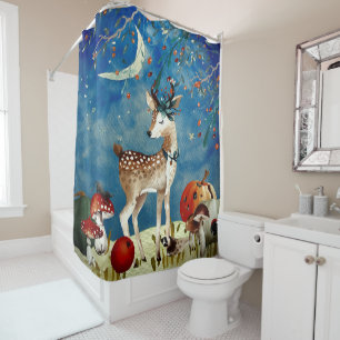 Autumn Woodland Friends Deer Forest Illustration Shower Curtain