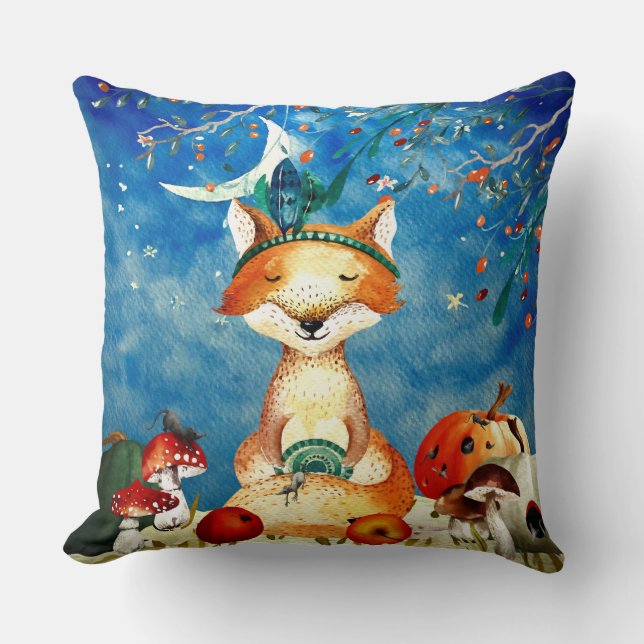 Autumn Woodland Friends Fox Forest Illustration Cushion (Front)