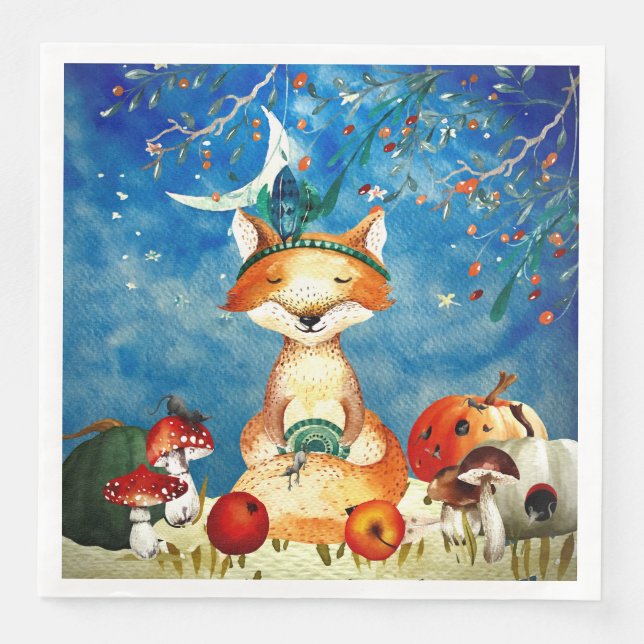 Autumn Woodland Friends Fox Forest Illustration Napkin (Front)