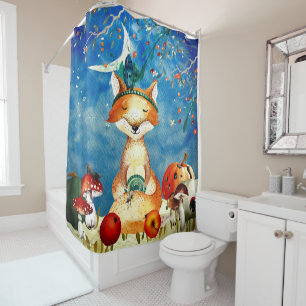 Autumn Woodland Friends Fox Forest Illustration Shower Curtain