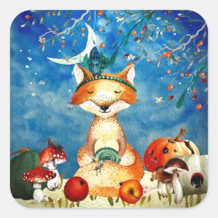 Autumn Woodland Friends Fox Forest Illustration Square Sticker