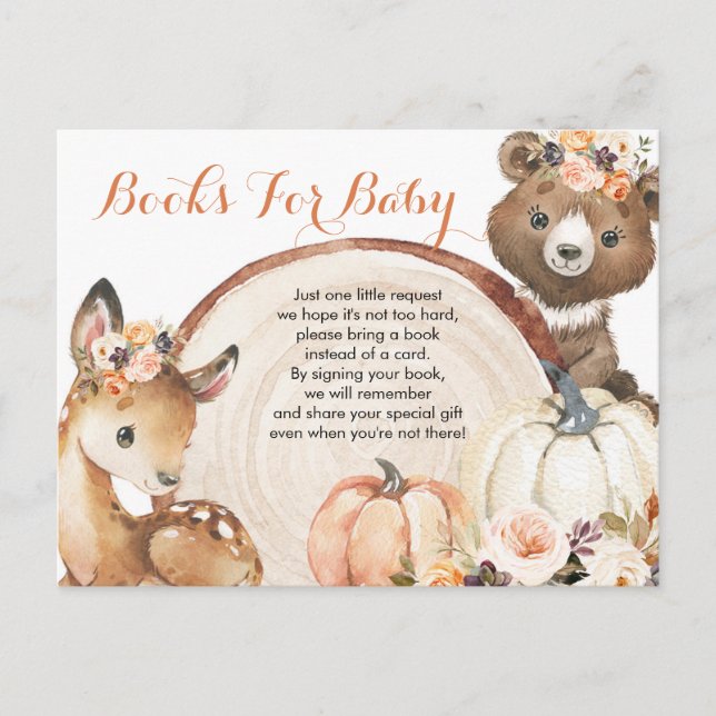 Autumn Woodland Girl Baby Shower Books for Baby Invitation Postcard (Front)