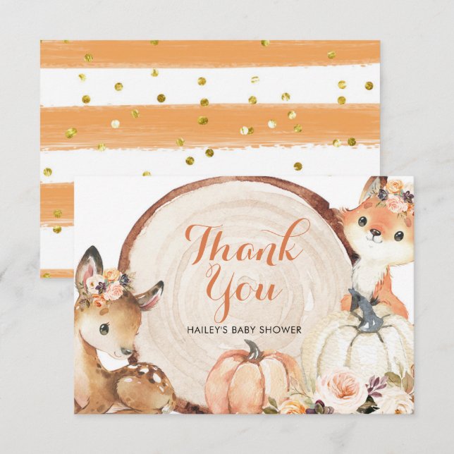 Autumn Woodland Girl Baby Shower Thank You Card (Front/Back)