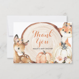 Autumn Woodland Girl Baby Shower Thank You Card