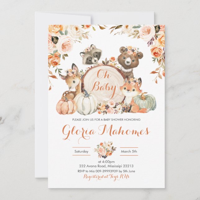 Autumn Woodland Girl Oh Baby Baby Shower Invitation (Front)