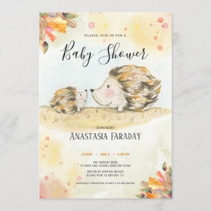 Autumn woodland hedgehog baby shower invitation