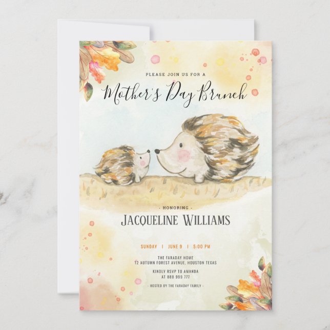 Autumn woodland hedgehog mothers day invitation (Front)