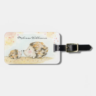 Autumn woodland hedgehog watercolour luggage tag
