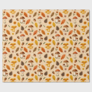Autumn Woodland Mushrooms & Pinecones Fall Wrappin Wrapping Paper