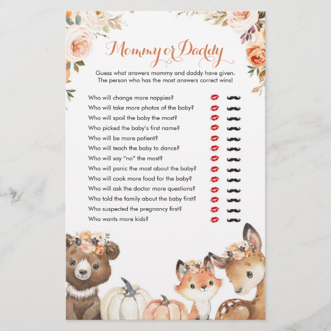 Autumn Woodland Oh Baby Mummy or Daddy Games (Front)