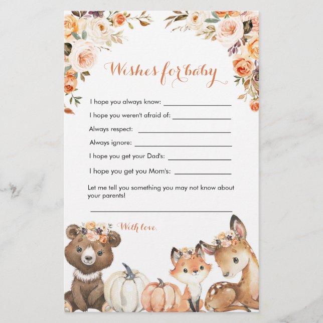 Autumn Woodland Oh Baby Shower Wishes For Baby (Front)